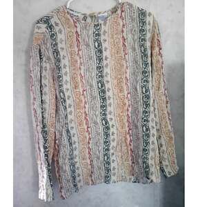 Vintage Anne Klein II 100% Silk Blouse 10 Vertical Paisley Stripe Artwear Boho